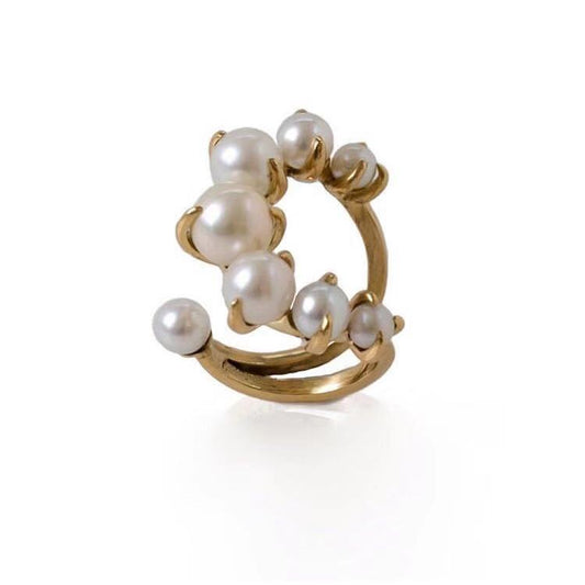Golden Pearl Wrap Ring – Modern Open Spiral Desig