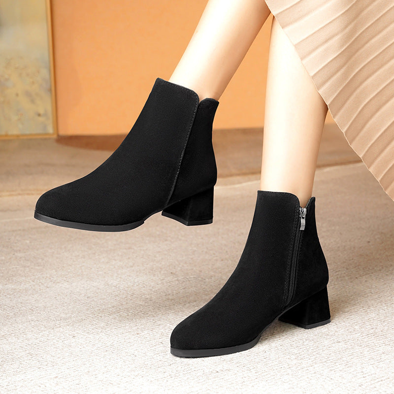 Elizabeth Ainsley Suede Boots - Pointed Toe, Side Zipper