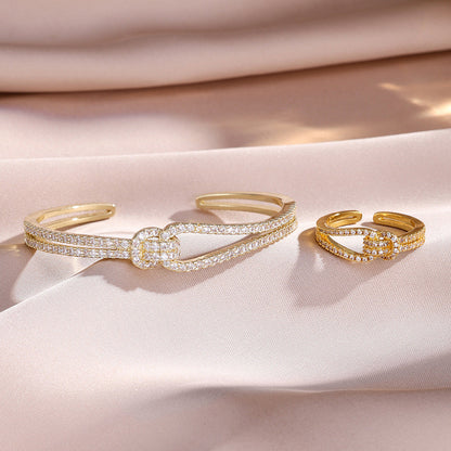 Coordinated Bracelet and Ring Set with Elegant Linked Design