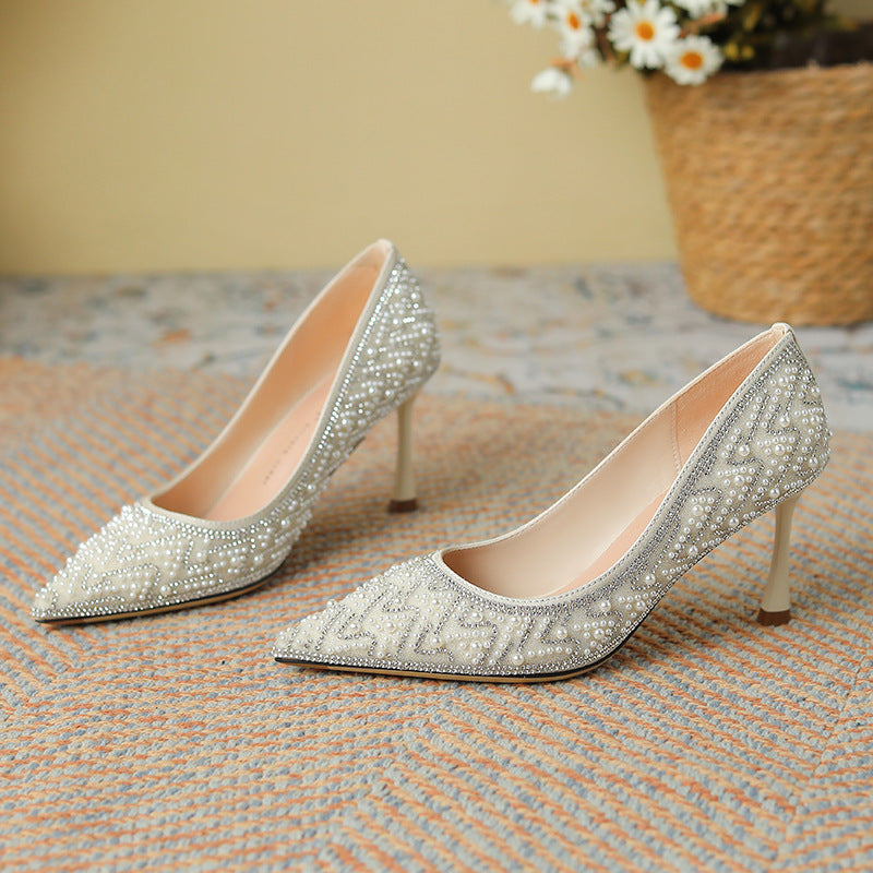 Elegant Pearl Stiletto Heels by Elizabeth Ainsley