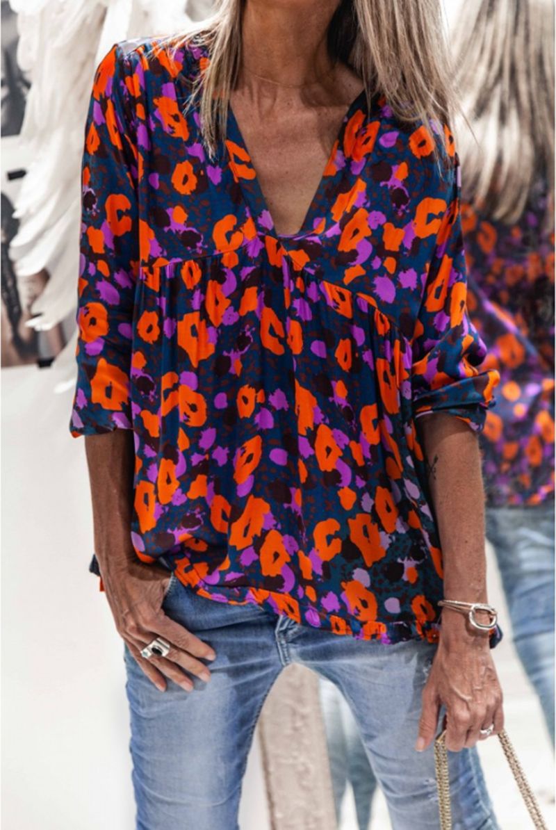 Vibrant Floral Elizabeth Ainsley Long Sleeve Blouse