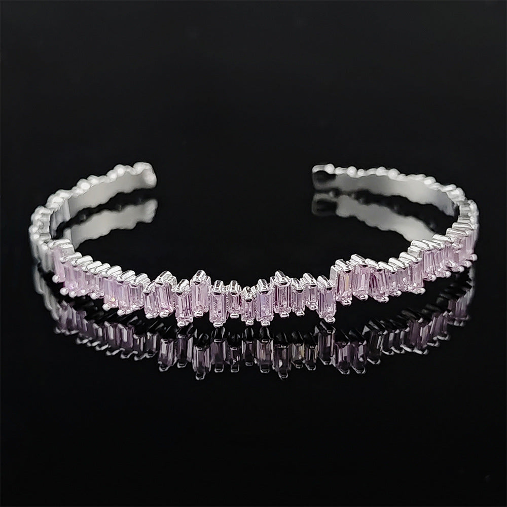 Multi-Stone Bangle Bracelet with Linear Faceted Design