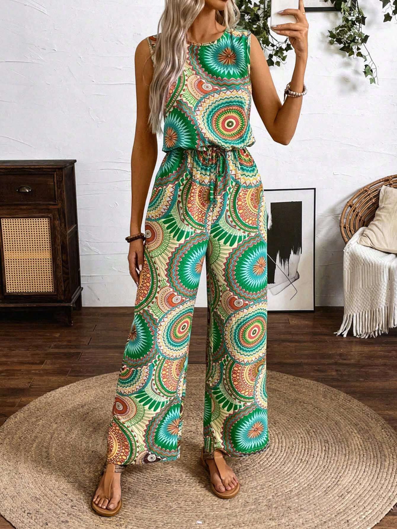 Boho Printed Elizabeth Ainsley Sleeveless Jumpsuit