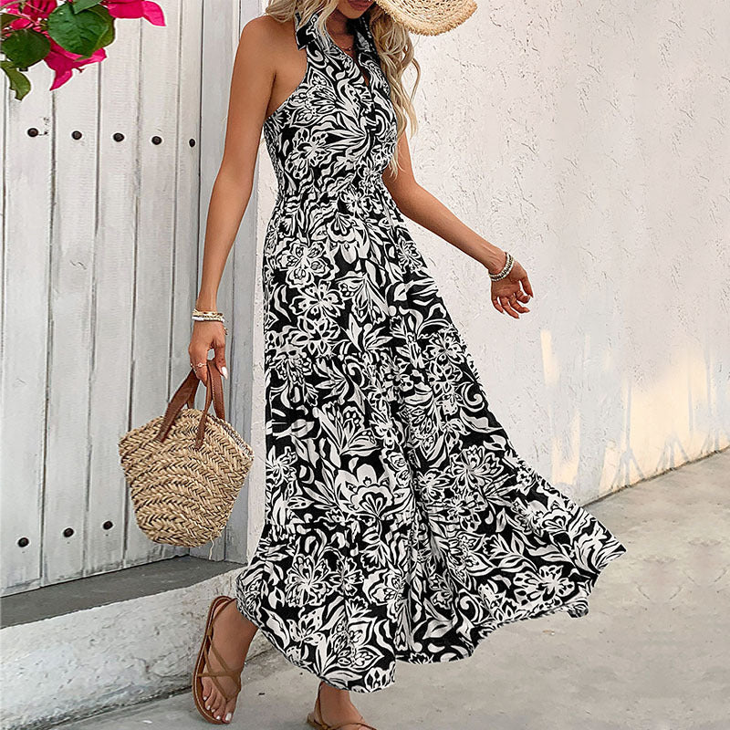 Elegant Floral Halter Dress by Elizabeth Ainsley