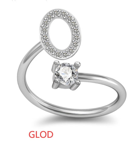 Personalized Initial Letter Ring with Pavé Stone Accent