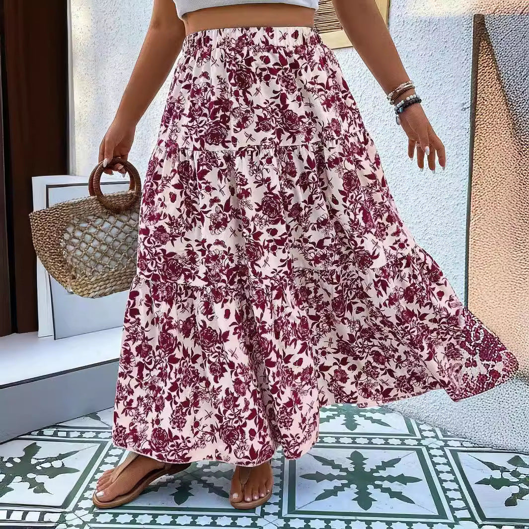 Floral Print Elizabeth Ainsley Plus Size Maxi Skirt