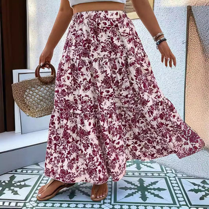 Floral Print Elizabeth Ainsley Plus Size Maxi Skirt