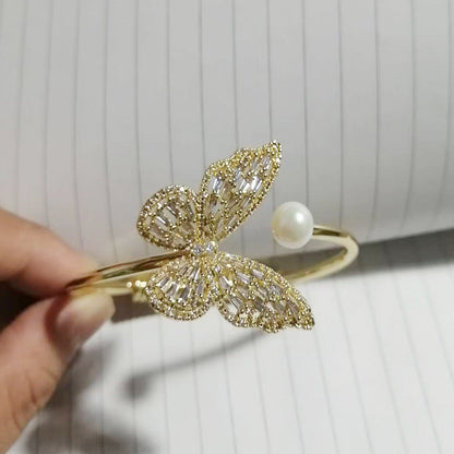 Butterfly Motif Open Cuff Bracelet with Delicate Crystal Detail