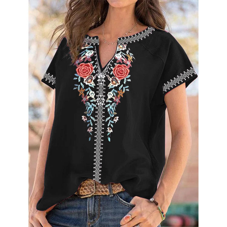 Ethnic Print Short Sleeve Top Elizabeth Ainsley