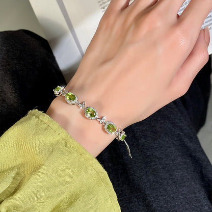 Sterling Silver Butterfly Bracelet with Natural Crystal Inlay