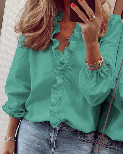 Chic Ruffled Long Sleeve Blouse by Elizabeth Ainsley