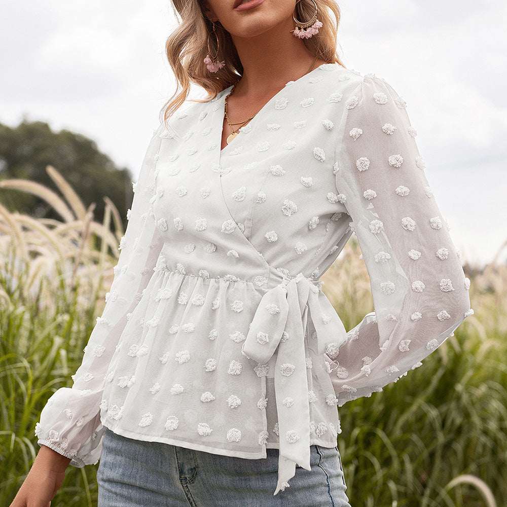 Elegant Jacquard V-Neck Blouse by Elizabeth Ainsley