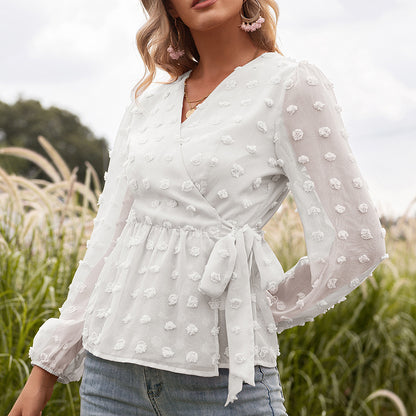 Elegant Jacquard V-Neck Blouse by Elizabeth Ainsley