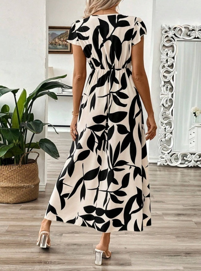 Elegant V-Neck Print Maxi Dress by Elizabeth Ainsley
