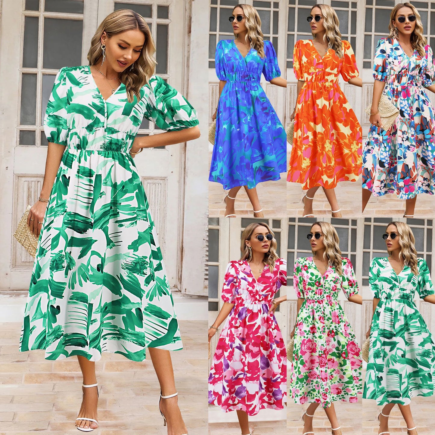 Bohemian Floral V-Neck Dress by Elizabeth Ainsley