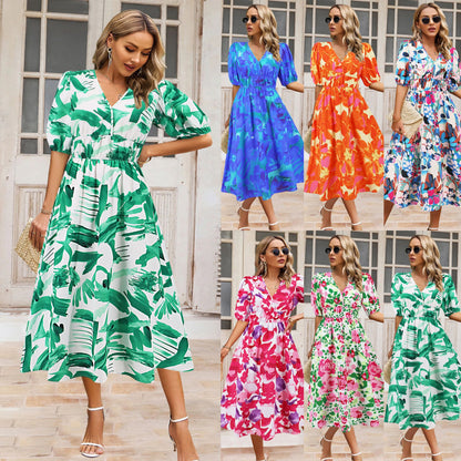 Bohemian Floral V-Neck Dress by Elizabeth Ainsley