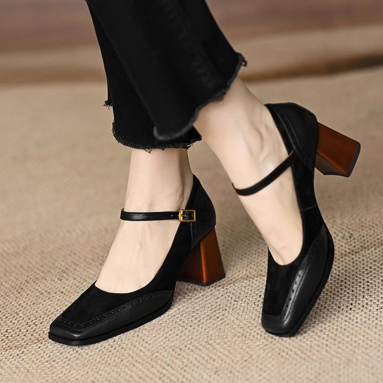 Elegant Elizabeth Ainsley Square Toe Chunky Heels