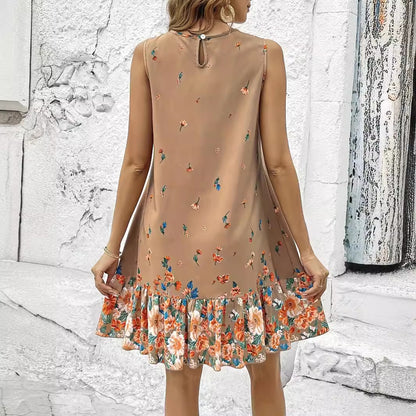 Floral Sleeveless Khaki Dress by Elizabeth Ainsley