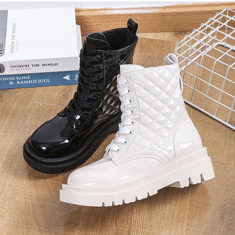 Elizabeth Ainsley Quilted Platform Boots - Thick Heel