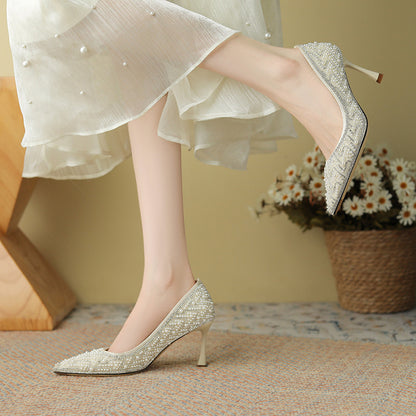 Elegant Pearl Stiletto Heels by Elizabeth Ainsley