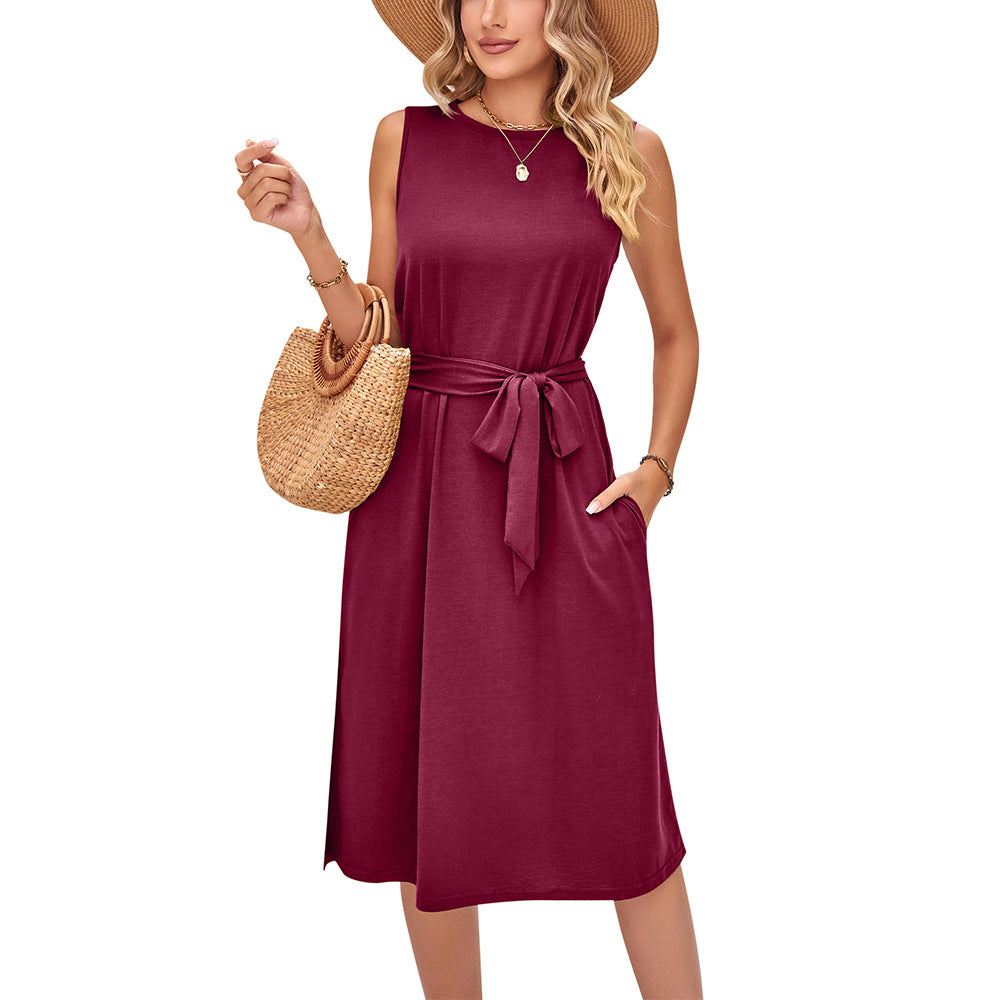 Chic Sleeveless Belted Midi Dress by Elizabeth Ainsley