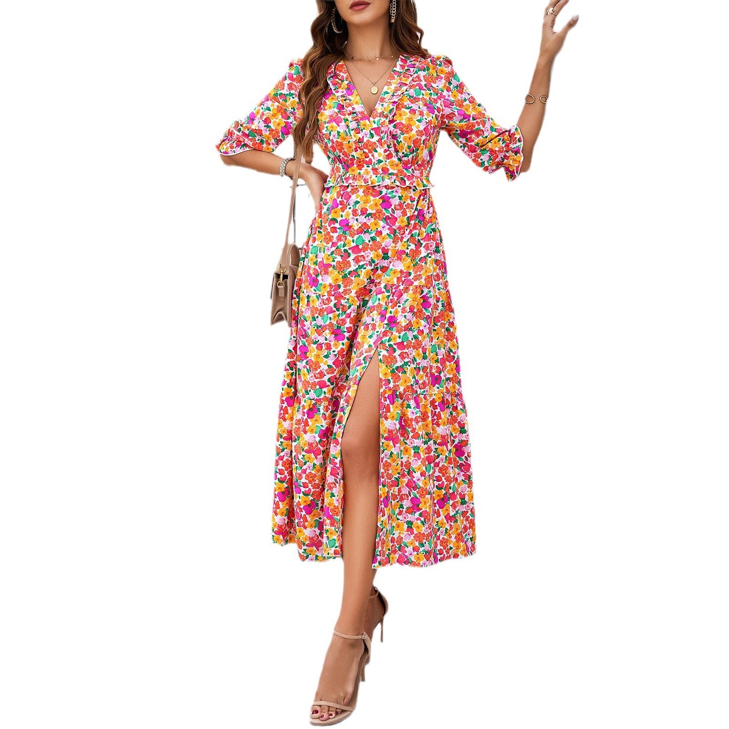 Chic Floral Elizabeth Ainsley Vacation Midi Dress