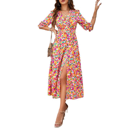 Chic Floral Elizabeth Ainsley Vacation Midi Dress