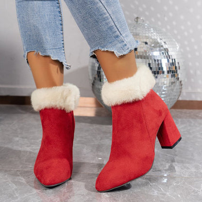 Elizabeth Ainsley Plush Ankle Boots - Square Heel Comfort