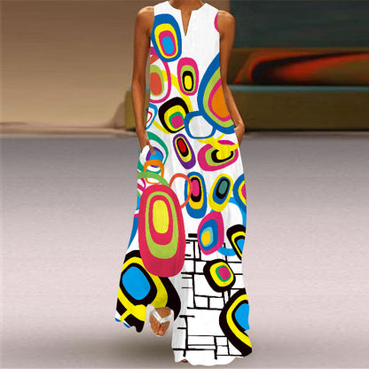 Vibrant Printed Maxi Dress Elizabeth Ainsley Sleeveless
