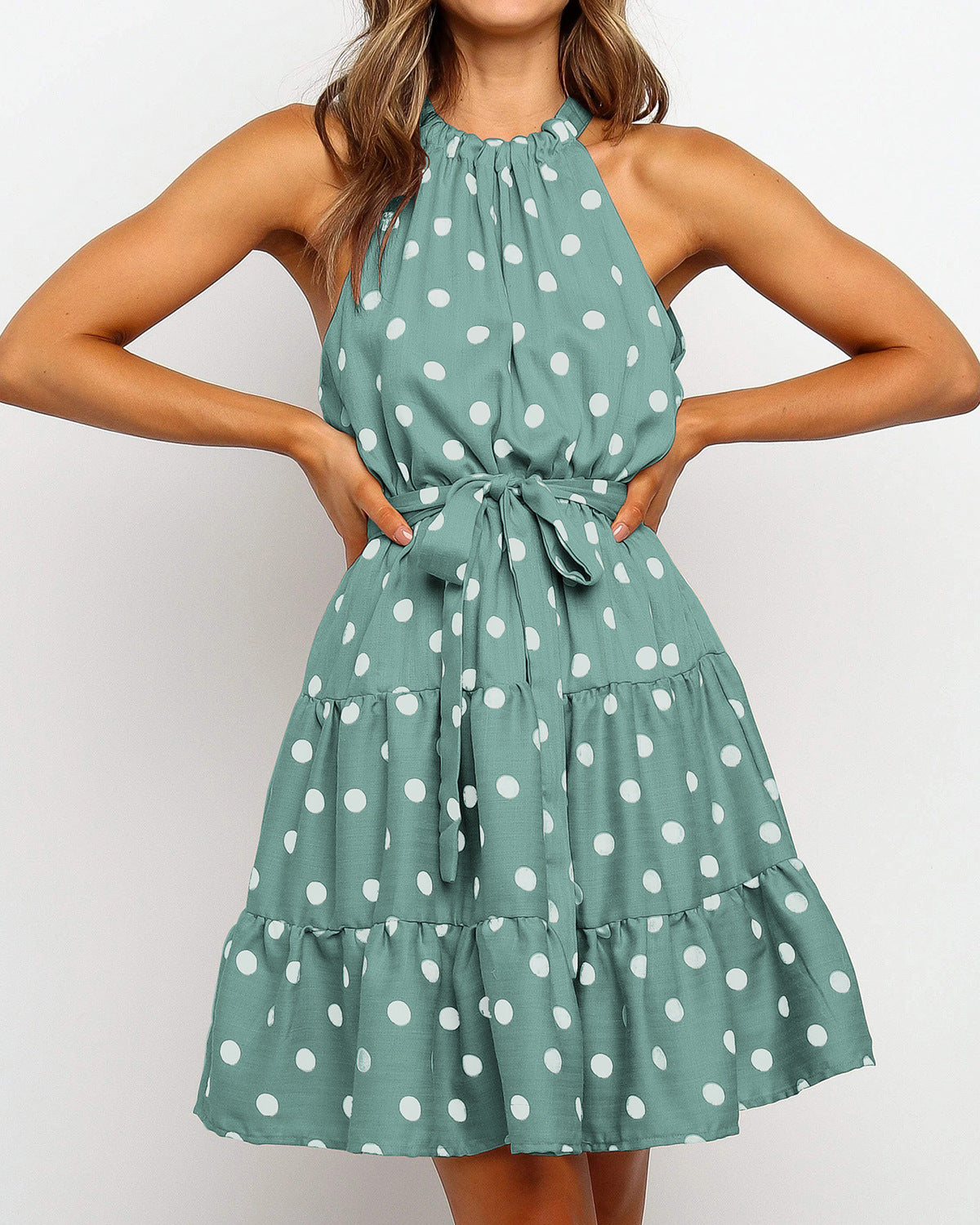 Chic Polka Dot Halter Dress by Elizabeth Ainsley