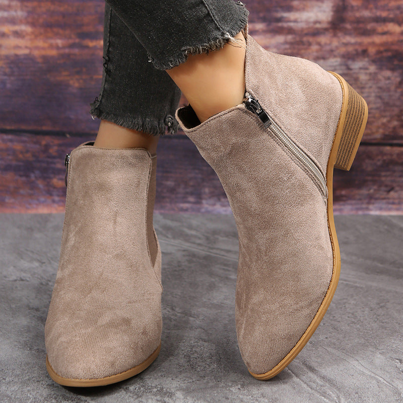 Elizabeth Ainsley Suede Ankle Boots - Thick Heel Comfort