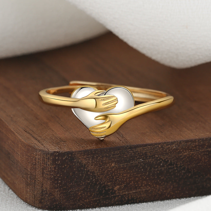 Embrace Hands Ring – Gold & Silver Tone Open Band