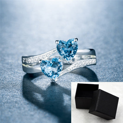 Twin Heart Crystal Ring – Split Band Romantic Statement Design