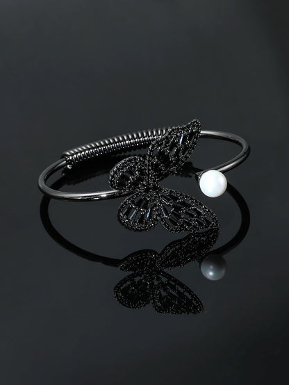 Butterfly Motif Open Cuff Bracelet with Delicate Crystal Detail