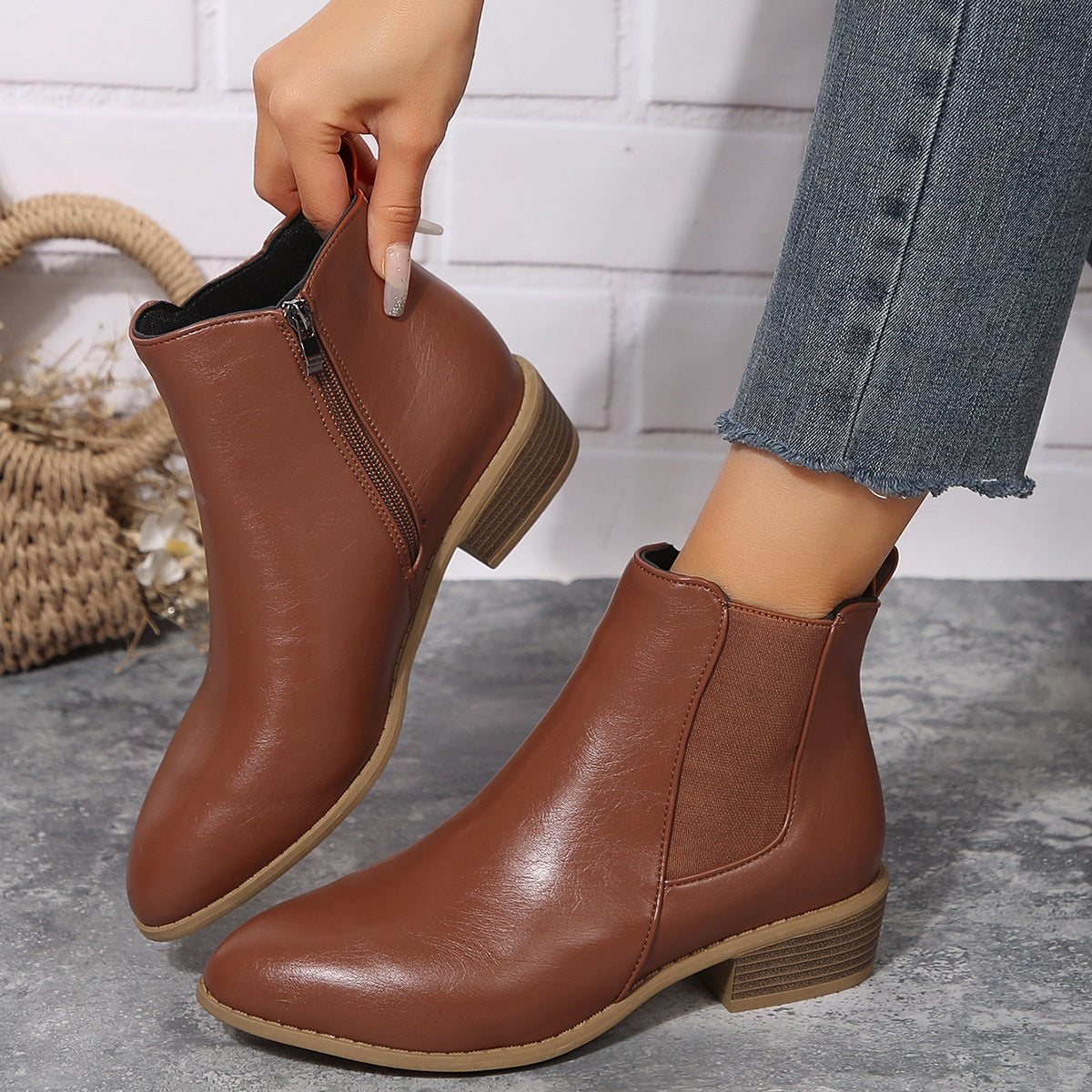 Elizabeth Ainsley Suede Ankle Boots - Thick Heel Comfort