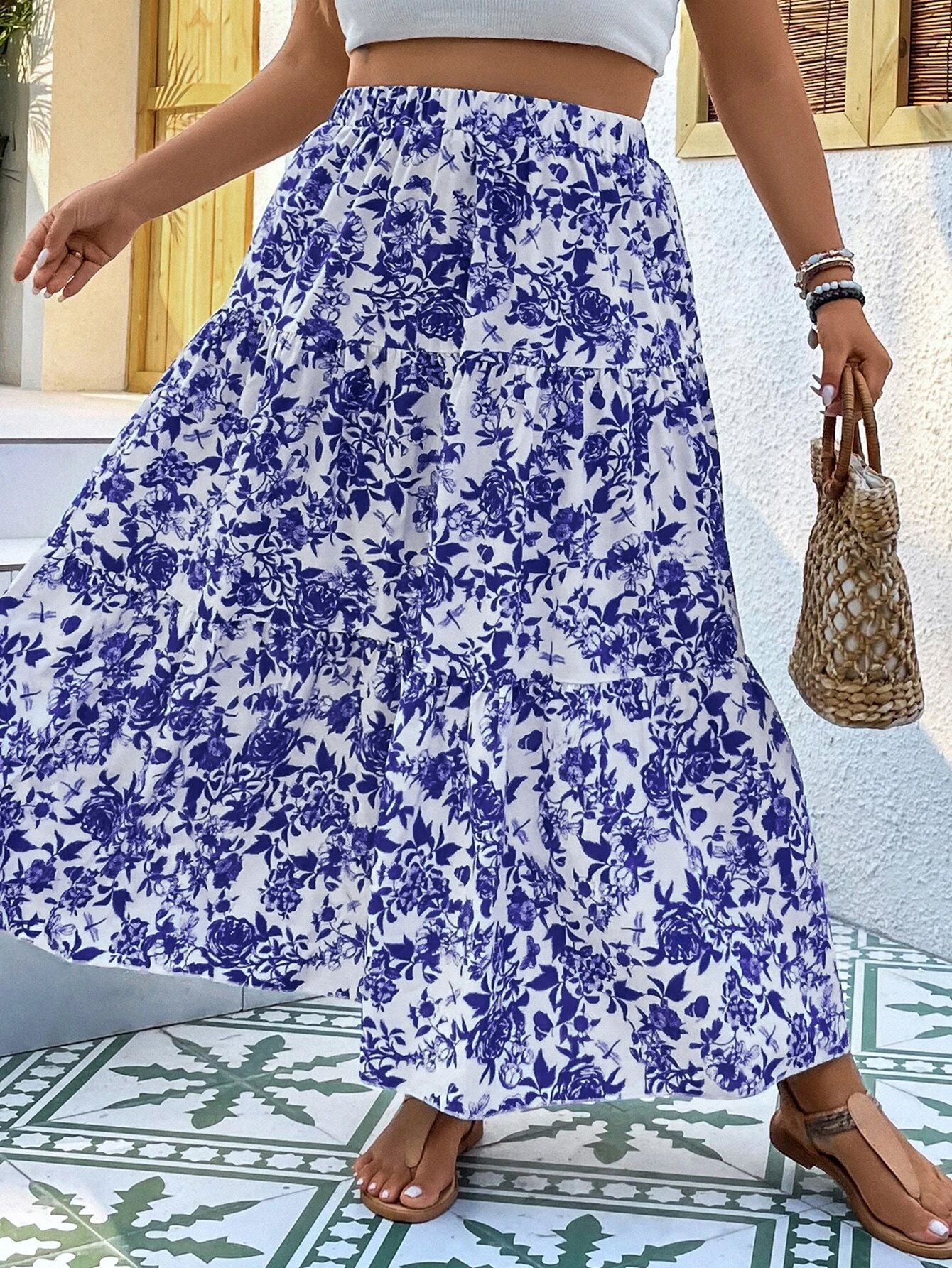 Floral Print Elizabeth Ainsley Plus Size Maxi Skirt