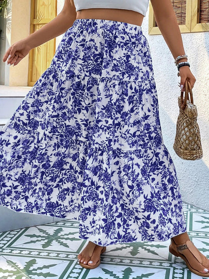 Floral Print Elizabeth Ainsley Plus Size Maxi Skirt