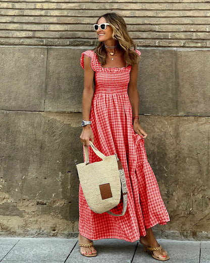 Plaid Ruffle Maxi Dress by Elizabeth Ainsley