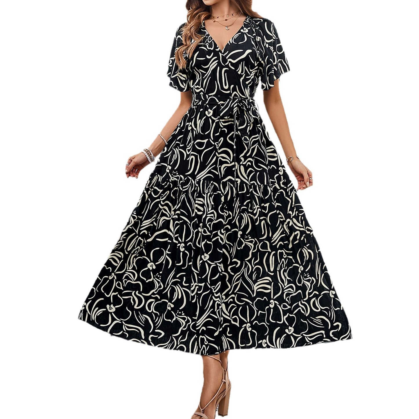 Floral Print Elizabeth Ainsley Short Sleeve Midi Dress