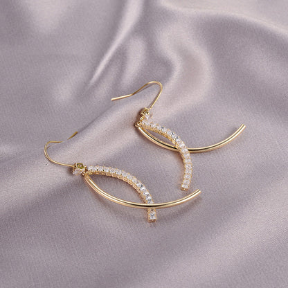 Elegant Crystal Arc Drop Earrings – Modern Minimalist Luxury