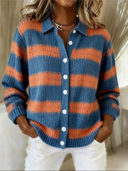 Cozy Stripe Cardigan Blouse by Elizabeth Ainsley