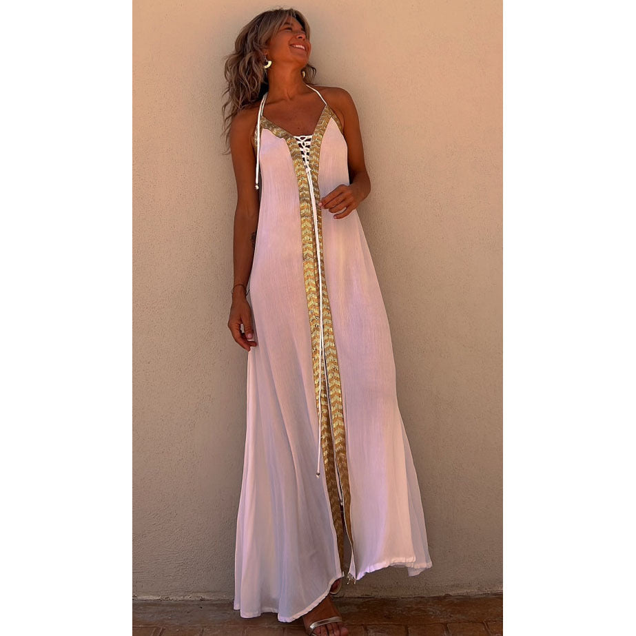Elegant Lace-Up Halterneck Dress by Elizabeth Ainsley