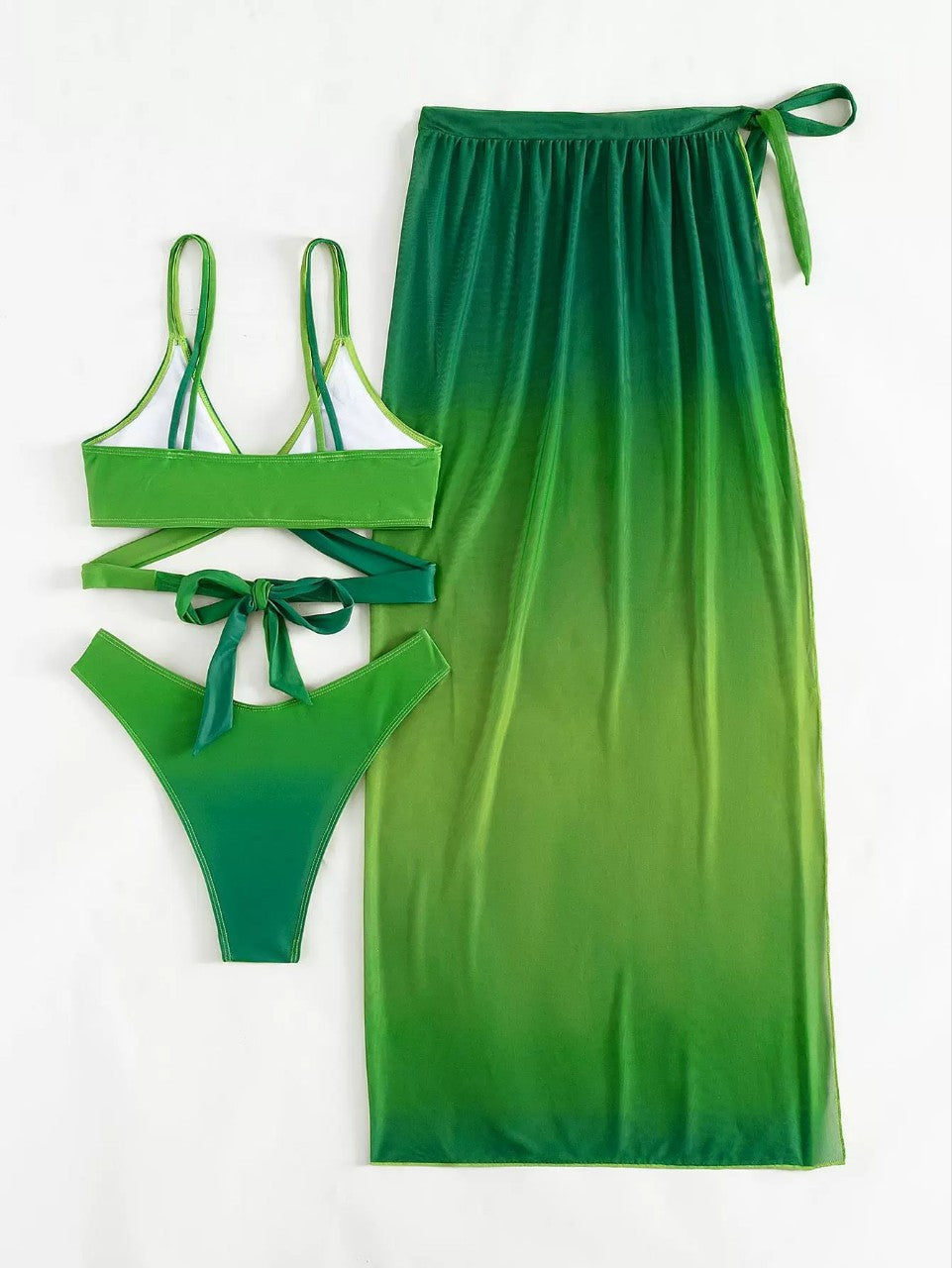 Green Gradient Elizabeth Ainsley Bikini Three-Piece Set