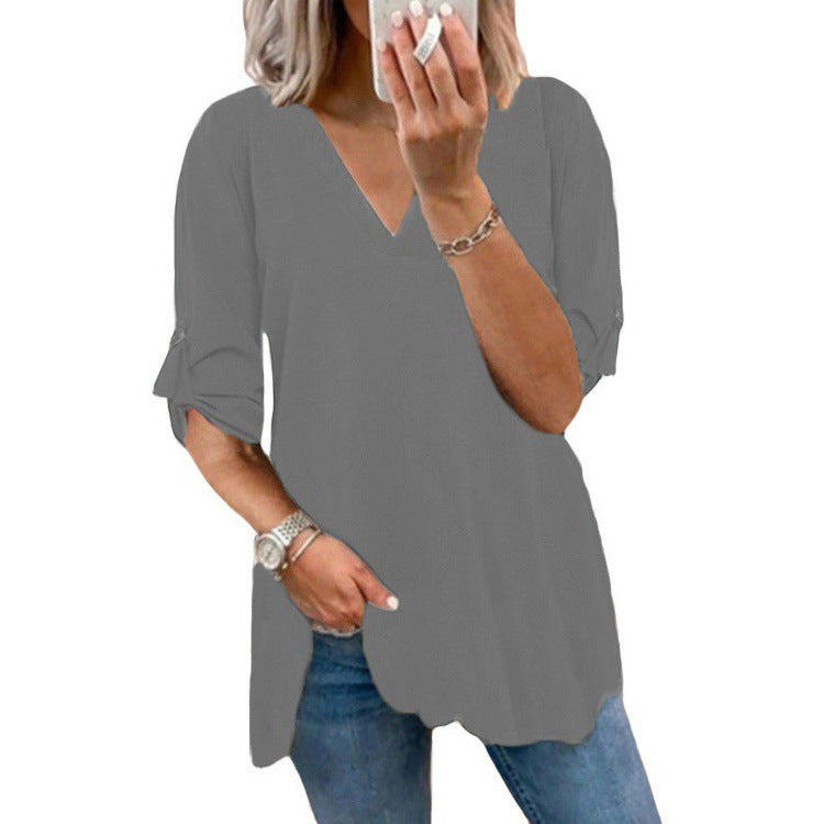 Chic V-Neck Loose Chiffon Top by Elizabeth Ainsley