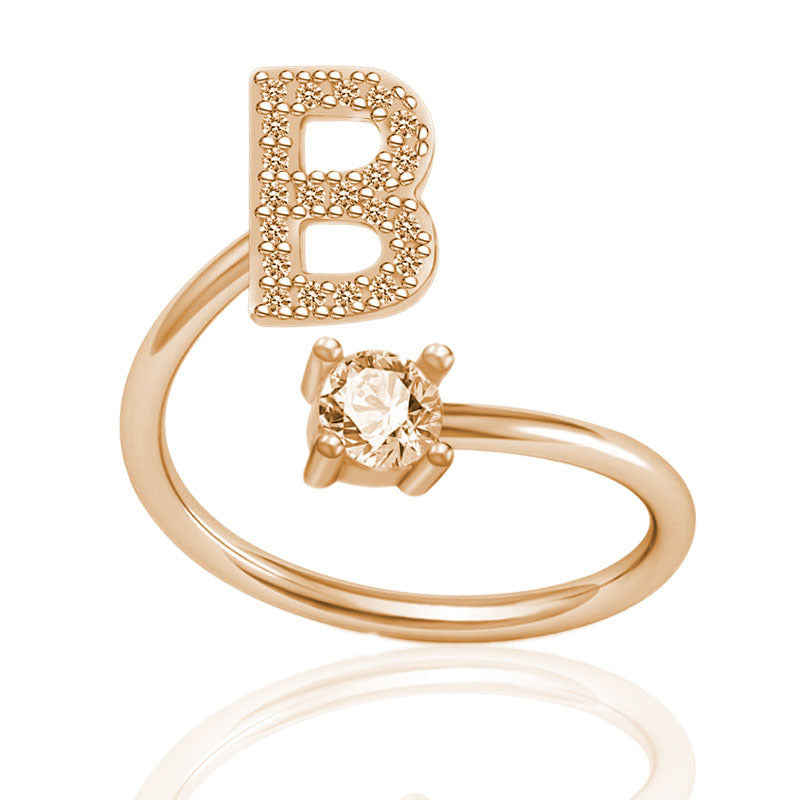 Personalized Initial Letter Ring with Pavé Stone Accent