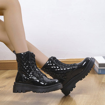Elizabeth Ainsley Quilted Platform Boots - Thick Heel