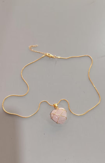 Gold Wire-Wrapped Moonstone Pendant Necklace