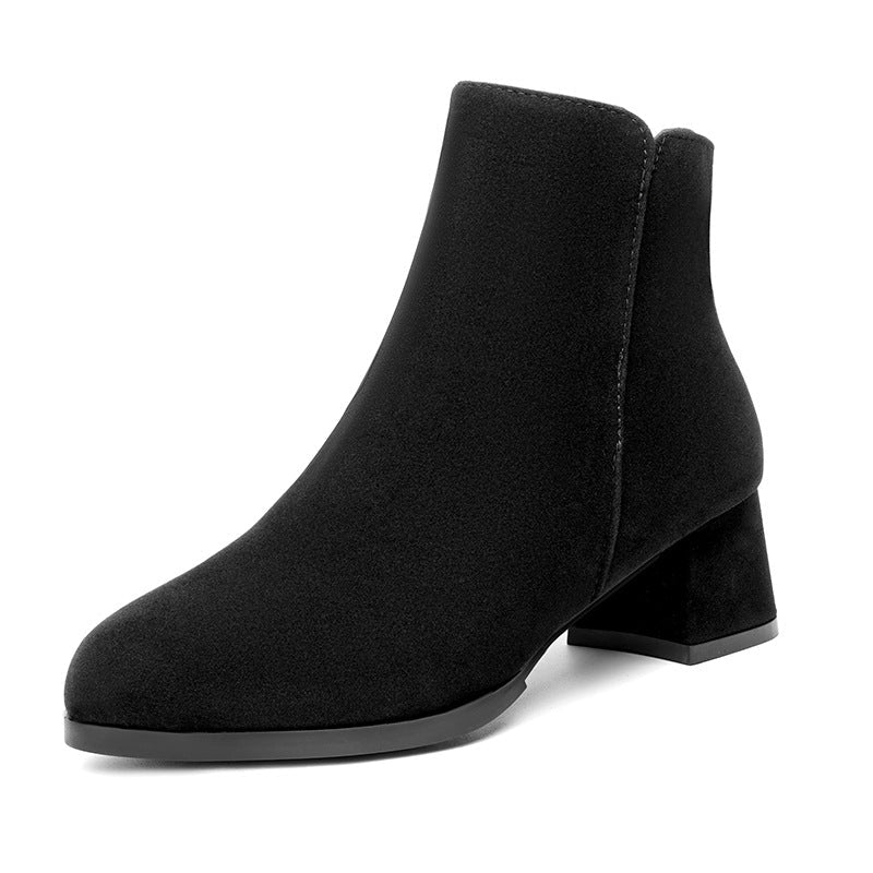 Elizabeth Ainsley Suede Boots - Pointed Toe, Side Zipper