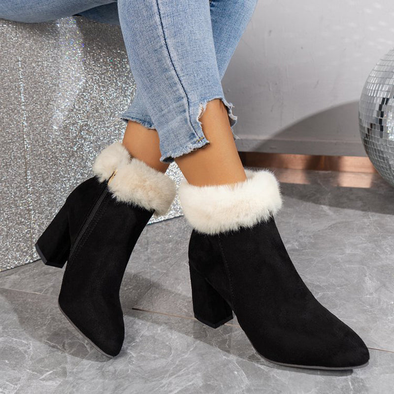 Elizabeth Ainsley Plush Ankle Boots - Square Heel Comfort