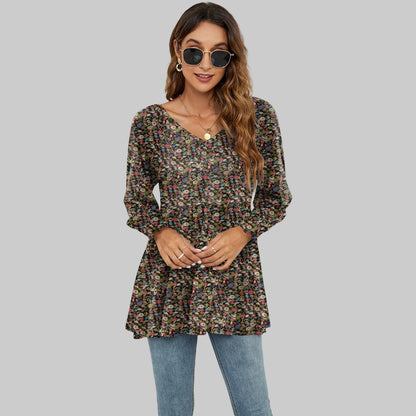 Floral Puff Sleeve V-Neck Top by Elizabeth Ainsley